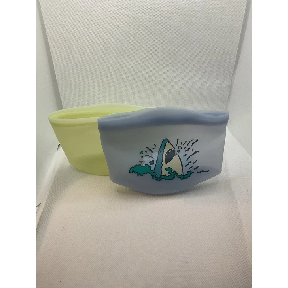 NWT Cat & Jack Reusable Silicone Snack Bags 2 Count Shark BlueGreen BPA Free NEW